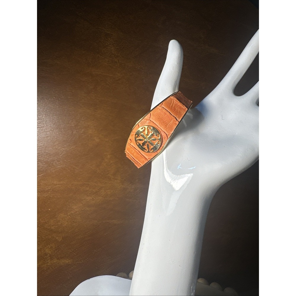 Rustic Cuff Monique Python Pattern Burnt, Orange & Silver Tone Cuff Bracelet